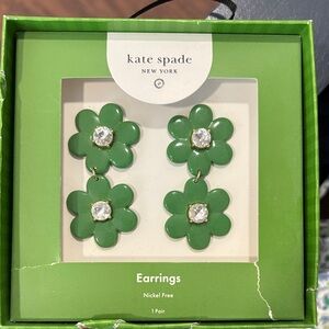 Kate Spade Green Floral Earrings with Sparkling Centers